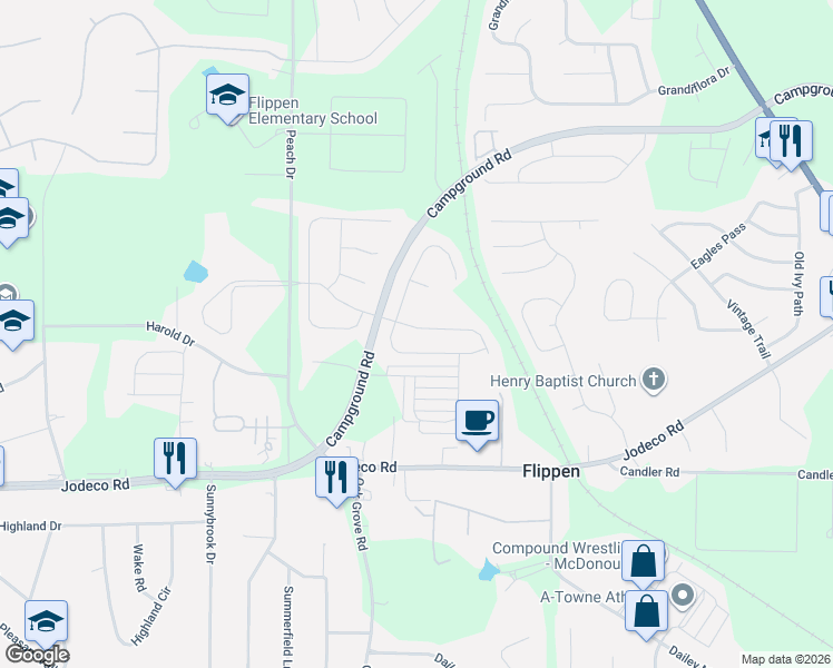map of restaurants, bars, coffee shops, grocery stores, and more near 756 Winbrook Drive in McDonough