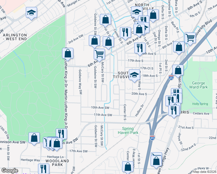 map of restaurants, bars, coffee shops, grocery stores, and more near 845 Lincoln Street Southwest in Birmingham