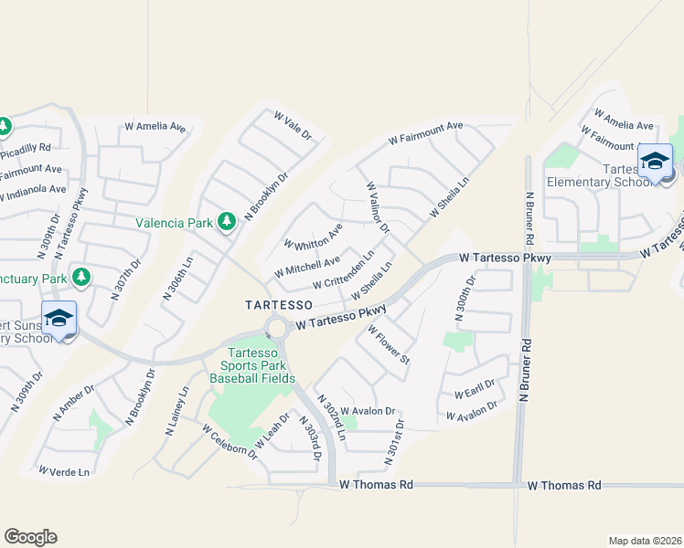 map of restaurants, bars, coffee shops, grocery stores, and more near 30313 West Mitchell Avenue in Buckeye