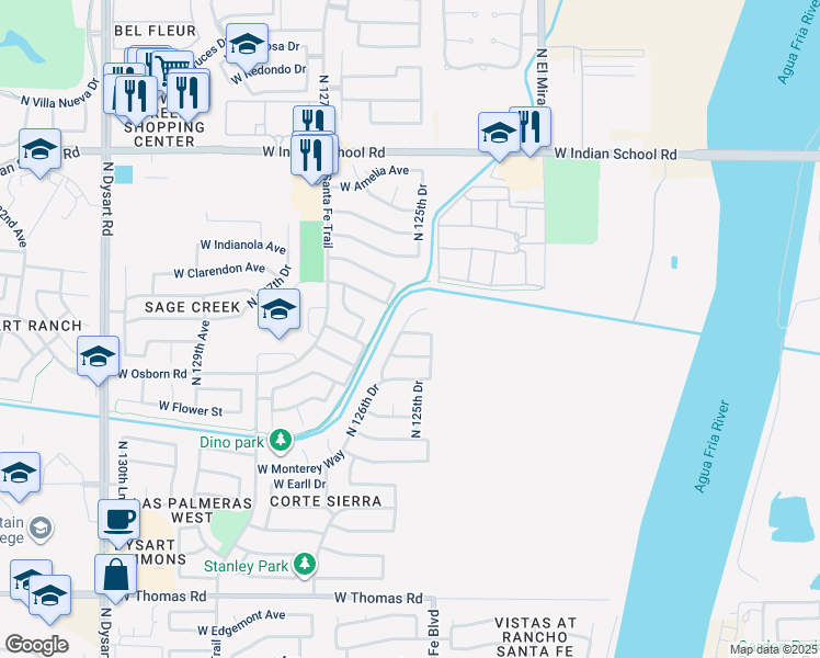 map of restaurants, bars, coffee shops, grocery stores, and more near 3409 North 126th Drive in Avondale