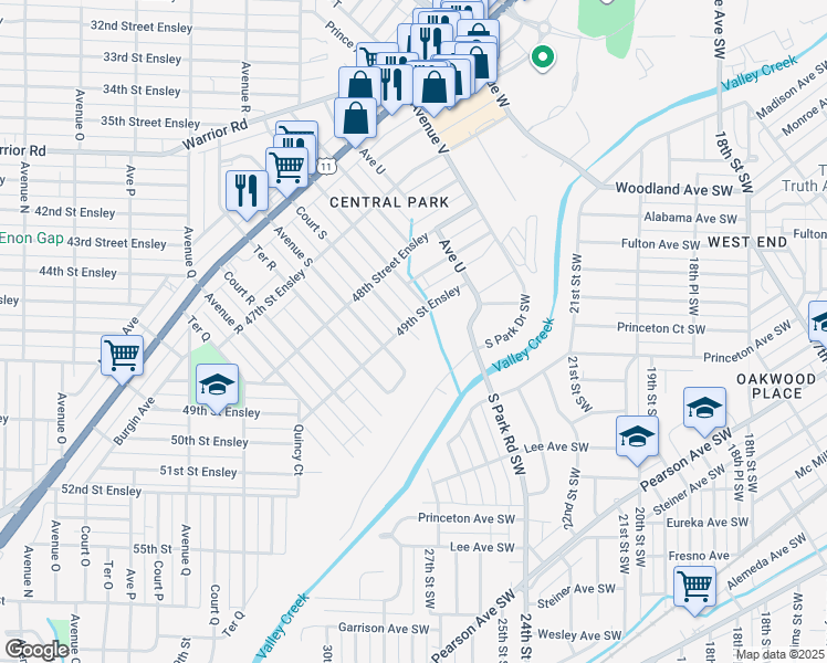 map of restaurants, bars, coffee shops, grocery stores, and more near 1925 49th Street Ensley in Birmingham