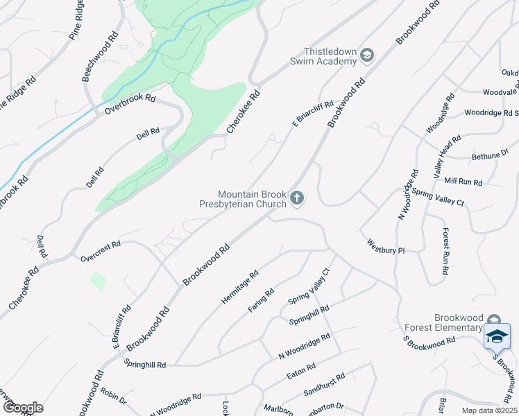 map of restaurants, bars, coffee shops, grocery stores, and more near 3348 Brookwood Road in Birmingham