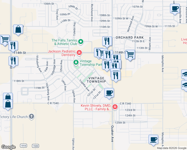 map of restaurants, bars, coffee shops, grocery stores, and more near 4609 120th Boulevard in Lubbock