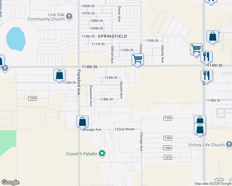 map of restaurants, bars, coffee shops, grocery stores, and more near 5523 County Road 7300 in Lubbock