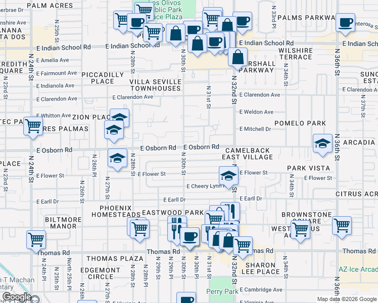 map of restaurants, bars, coffee shops, grocery stores, and more near in Phoenix