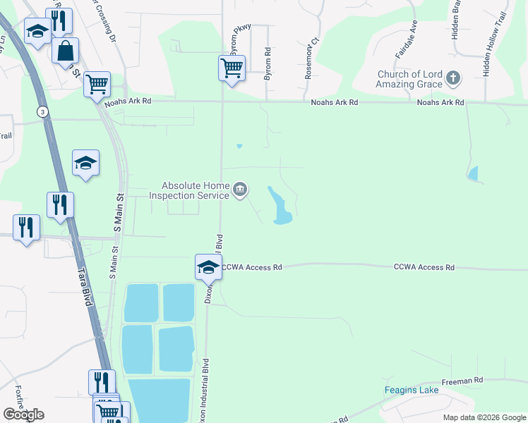 map of restaurants, bars, coffee shops, grocery stores, and more near 1904 Lake Ridge Court in Jonesboro