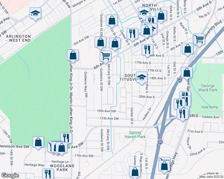 map of restaurants, bars, coffee shops, grocery stores, and more near 845 Lincoln Street Southwest in Birmingham