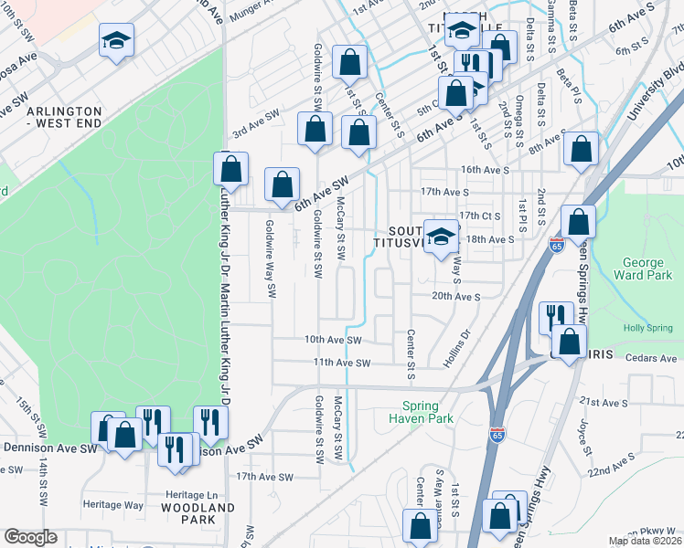 map of restaurants, bars, coffee shops, grocery stores, and more near 845 Lincoln Street Southwest in Birmingham
