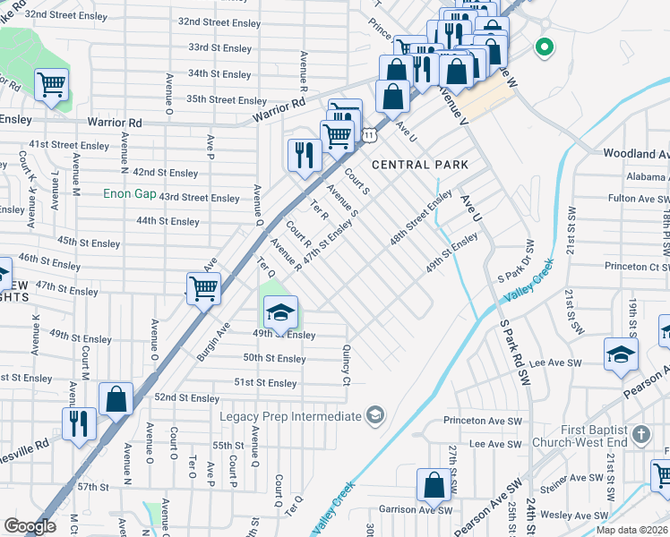 map of restaurants, bars, coffee shops, grocery stores, and more near 4712 Court R in Birmingham