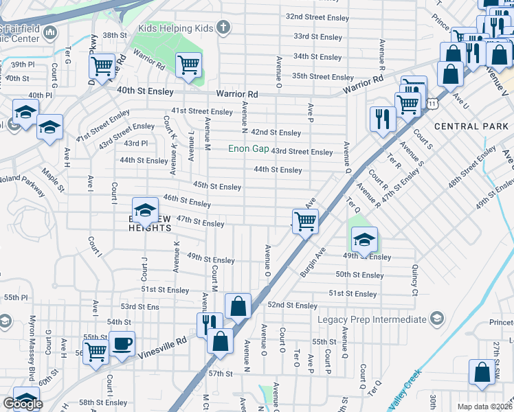 map of restaurants, bars, coffee shops, grocery stores, and more near 1400 46th Street Ensley in Birmingham