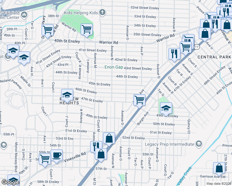 map of restaurants, bars, coffee shops, grocery stores, and more near 1400 46th Street Ensley in Birmingham