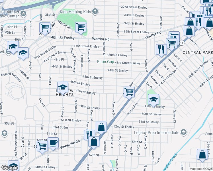 map of restaurants, bars, coffee shops, grocery stores, and more near 1400 46th Street Ensley in Birmingham