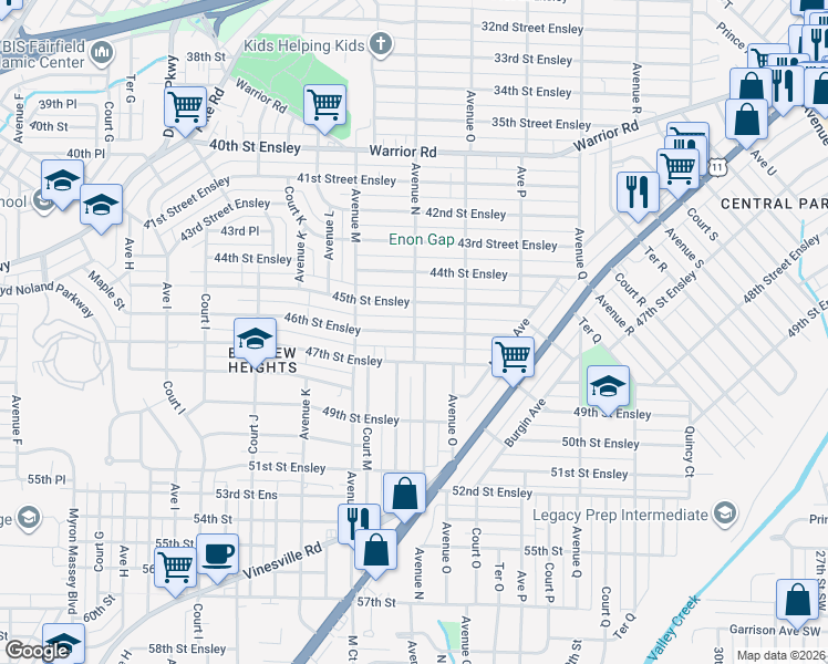 map of restaurants, bars, coffee shops, grocery stores, and more near 1400 46th Street Ensley in Birmingham