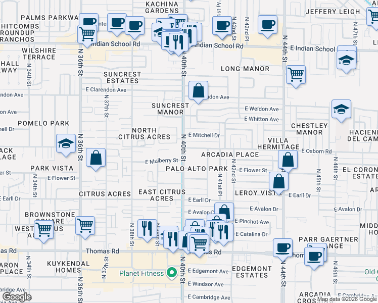 map of restaurants, bars, coffee shops, grocery stores, and more near 4009 East Osborn Road in Phoenix