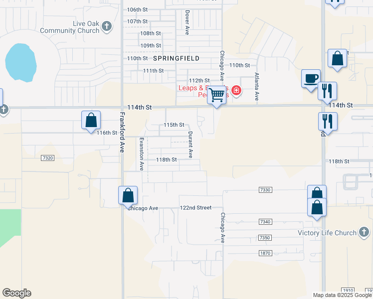 map of restaurants, bars, coffee shops, grocery stores, and more near 5523 County Road 7300 in Lubbock