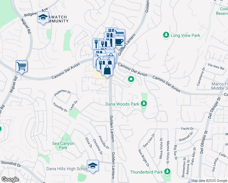 map of restaurants, bars, coffee shops, grocery stores, and more near 32701 Pointe Sutton in Dana Point
