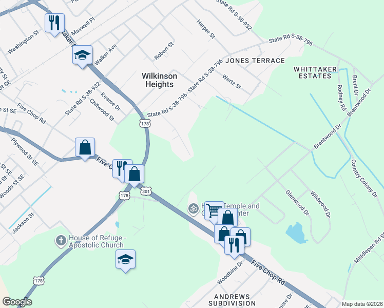 map of restaurants, bars, coffee shops, grocery stores, and more near 1207 Hampton Road in Orangeburg