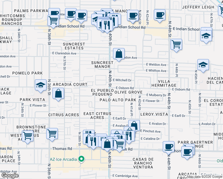 map of restaurants, bars, coffee shops, grocery stores, and more near in Phoenix