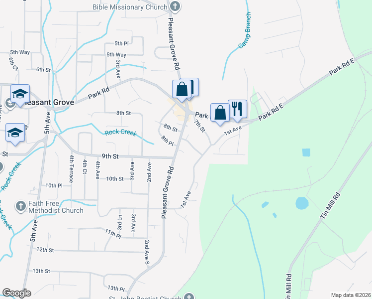 map of restaurants, bars, coffee shops, grocery stores, and more near 37 8th Street in Pleasant Grove