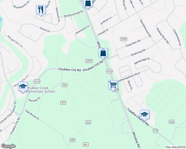 map of restaurants, bars, coffee shops, grocery stores, and more near 1401 Chukker Creek Road in Aiken