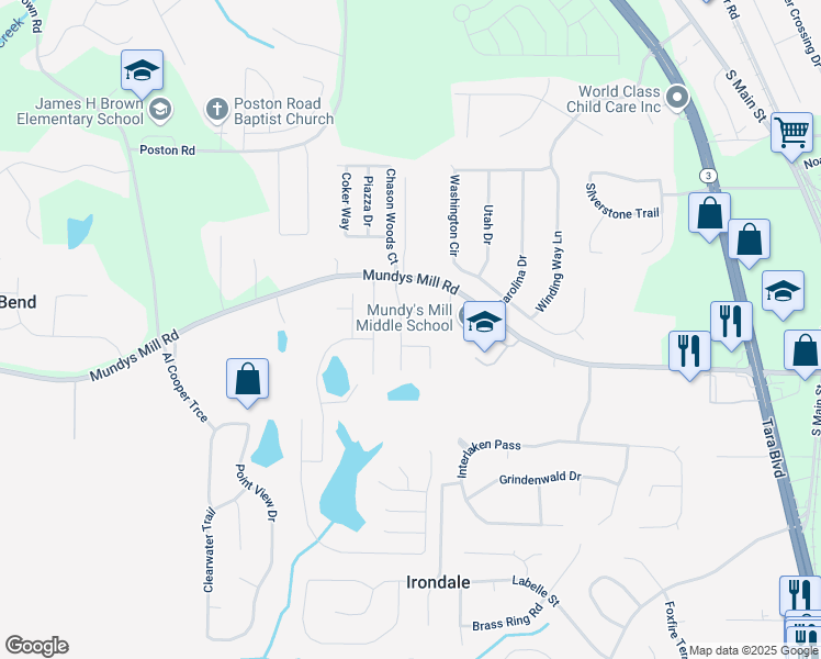 map of restaurants, bars, coffee shops, grocery stores, and more near 9810 Owen Pkwy in Jonesboro