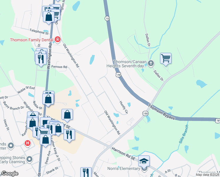 map of restaurants, bars, coffee shops, grocery stores, and more near 1148 Huntly Circle in Thomson