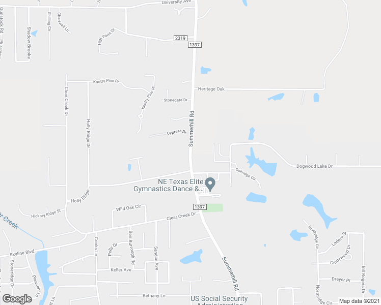 map of restaurants, bars, coffee shops, grocery stores, and more near Summerhill Road in Texarkana
