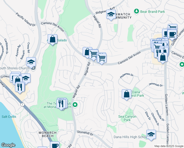 map of restaurants, bars, coffee shops, grocery stores, and more near 32732 Ballena in Dana Point