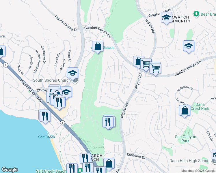 map of restaurants, bars, coffee shops, grocery stores, and more near 9 Monaco in Dana Point