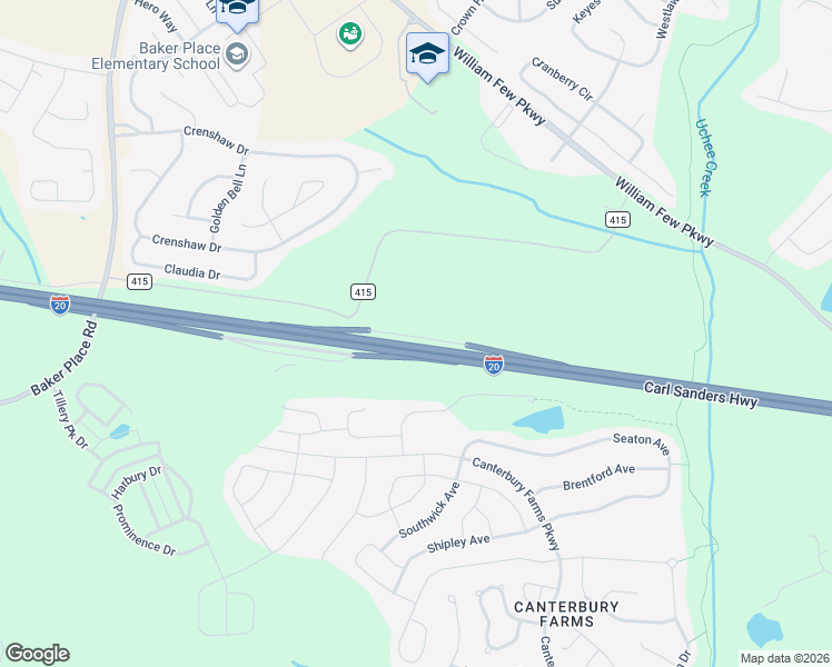 map of restaurants, bars, coffee shops, grocery stores, and more near 5578 Interstate 20 in Grovetown