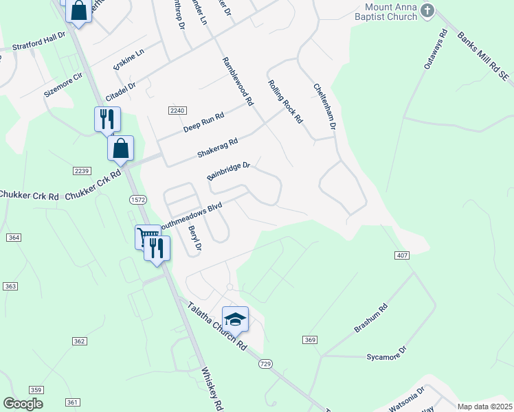 map of restaurants, bars, coffee shops, grocery stores, and more near 35 Emerald Ridge in Aiken