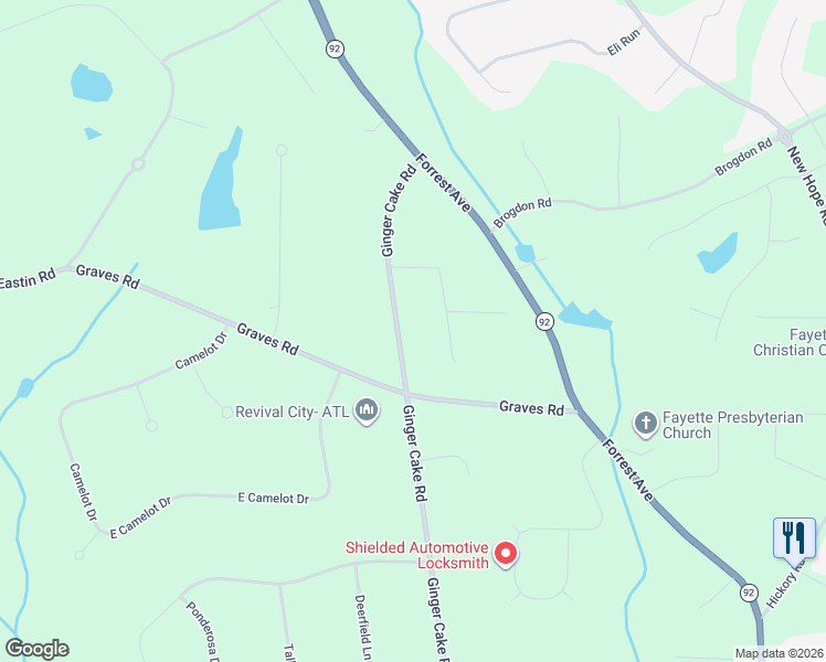 map of restaurants, bars, coffee shops, grocery stores, and more near 671 Ginger Cake Road in Fayetteville