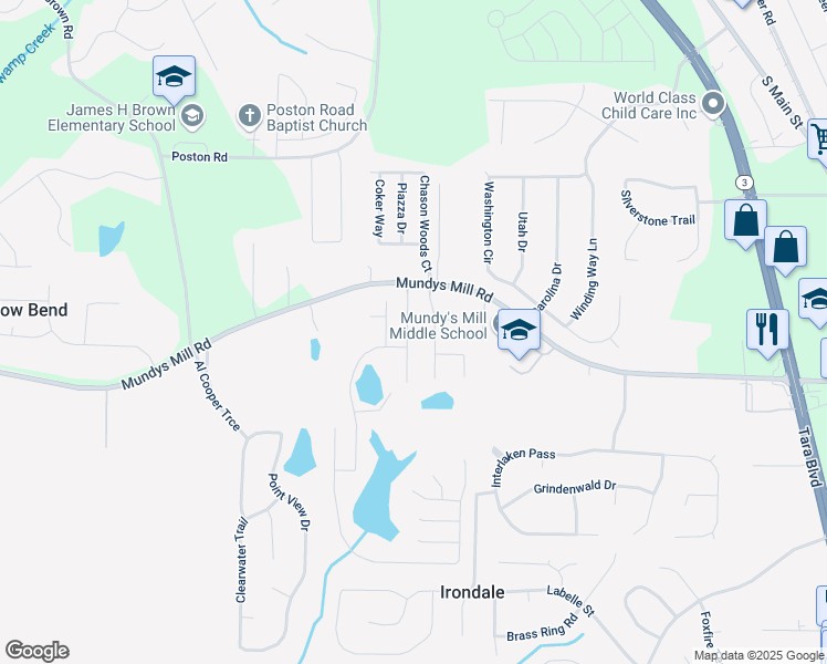 map of restaurants, bars, coffee shops, grocery stores, and more near 9827 Braxley Way in Jonesboro