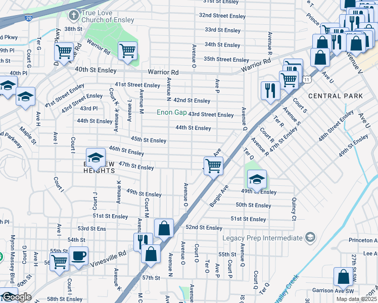 map of restaurants, bars, coffee shops, grocery stores, and more near 1442 46th Street Ensley in Birmingham