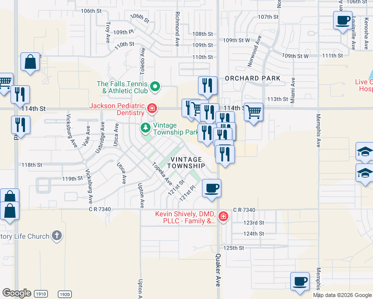 map of restaurants, bars, coffee shops, grocery stores, and more near 4605 120th Place in Lubbock