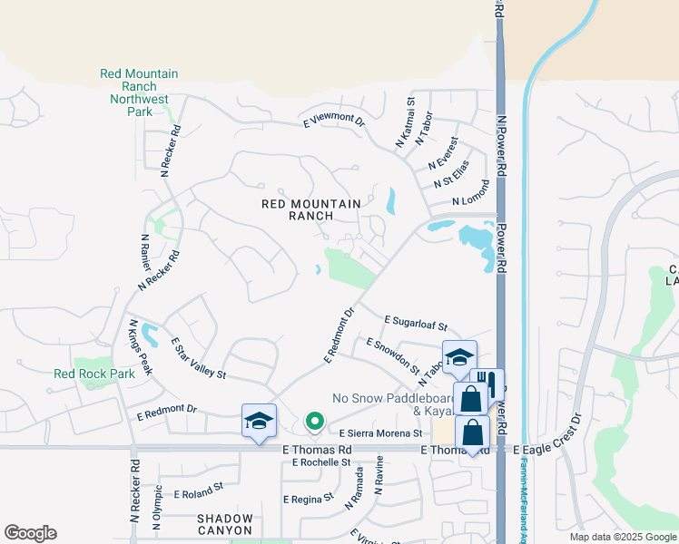 map of restaurants, bars, coffee shops, grocery stores, and more near 6425 East Teton Circle in Mesa