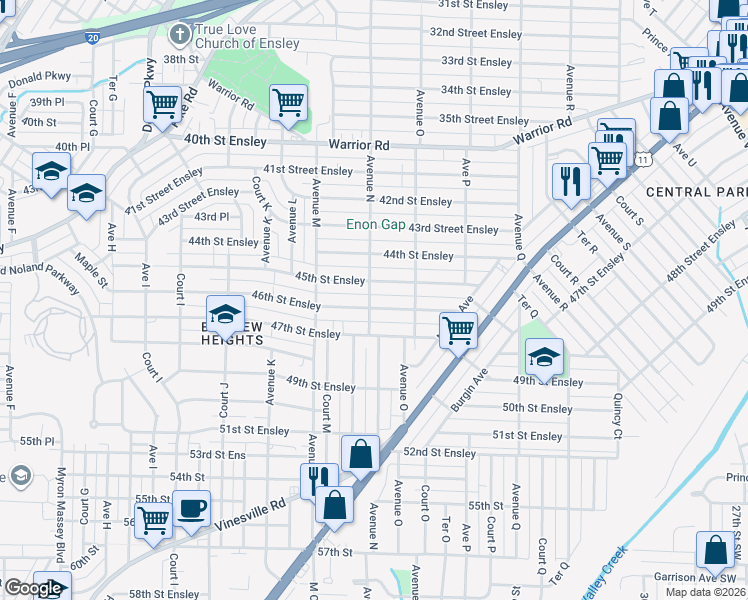 map of restaurants, bars, coffee shops, grocery stores, and more near 1400 46th Street Ensley in Birmingham