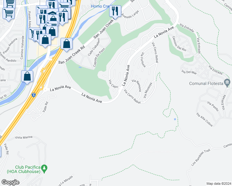 map of restaurants, bars, coffee shops, grocery stores, and more near 27317 Paseo Placentia in San Juan Capistrano