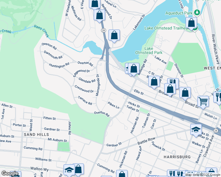 map of restaurants, bars, coffee shops, grocery stores, and more near 401 Brookside Drive in Augusta