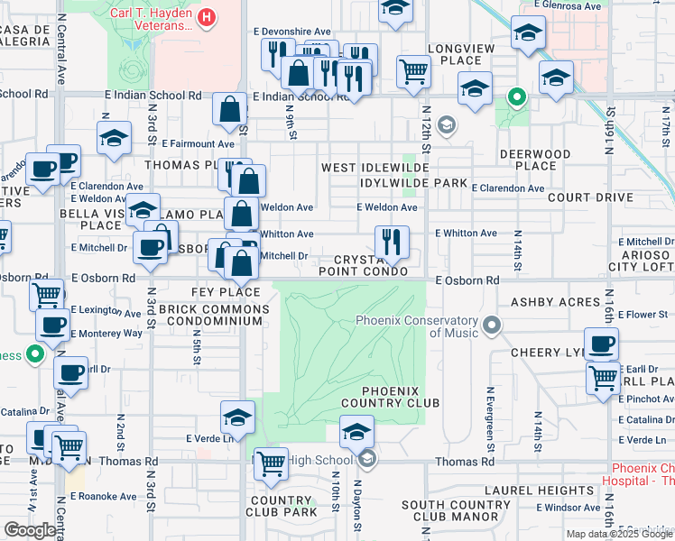 map of restaurants, bars, coffee shops, grocery stores, and more near 937 East Osborn Road in Phoenix
