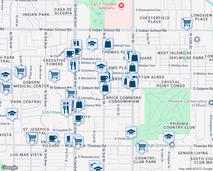 map of restaurants, bars, coffee shops, grocery stores, and more near 242 North 3rd Street in Phoenix