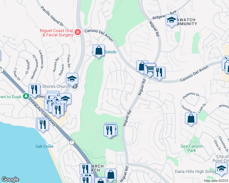 map of restaurants, bars, coffee shops, grocery stores, and more near 9 Monaco in Dana Point
