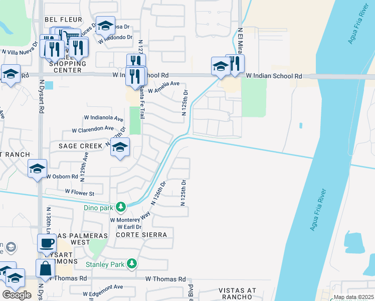 map of restaurants, bars, coffee shops, grocery stores, and more near 3409 North 126th Drive in Avondale