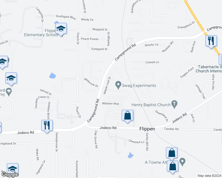 map of restaurants, bars, coffee shops, grocery stores, and more near 741 Winbrook Drive in McDonough