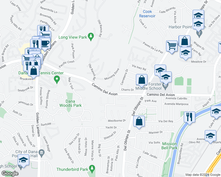 map of restaurants, bars, coffee shops, grocery stores, and more near 5 Riverstone in Laguna Niguel