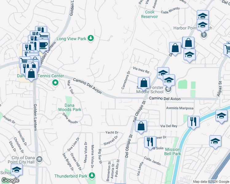 map of restaurants, bars, coffee shops, grocery stores, and more near 6 Riverstone in Laguna Niguel