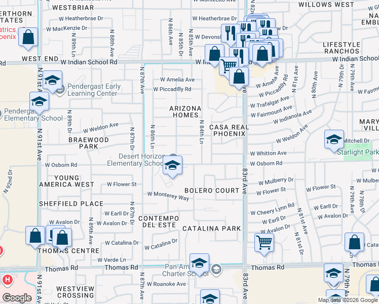 map of restaurants, bars, coffee shops, grocery stores, and more near in Phoenix