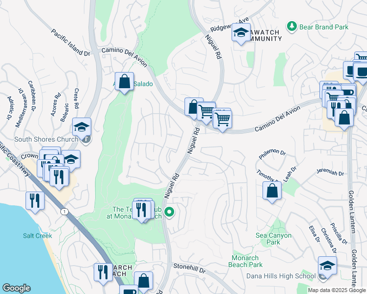 map of restaurants, bars, coffee shops, grocery stores, and more near 22 Corniche Drive in Dana Point