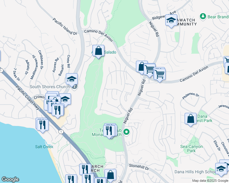 map of restaurants, bars, coffee shops, grocery stores, and more near 9 Monaco in Dana Point