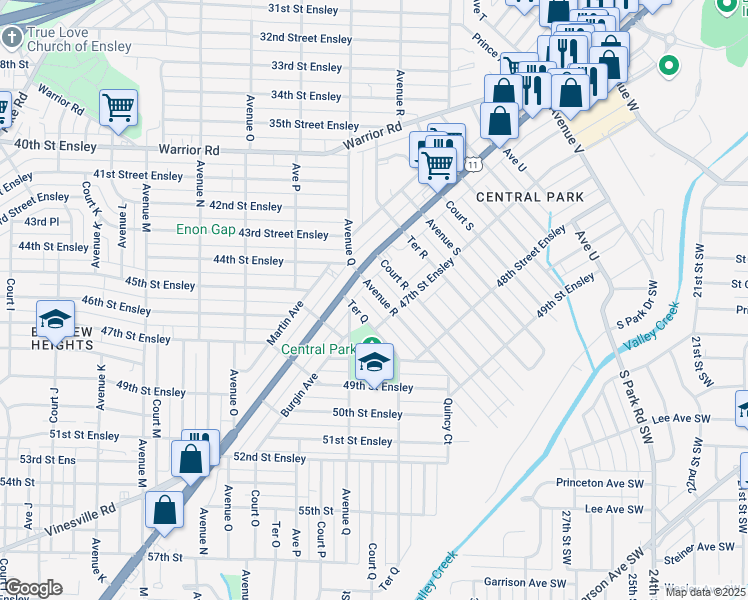map of restaurants, bars, coffee shops, grocery stores, and more near 4624 Avenue R in Birmingham